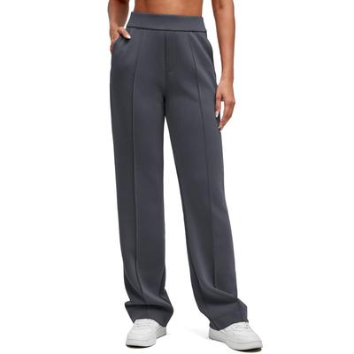 Women Elastic High Waist Pant Casual Fit Wide Leg Long Pants Trousers With Pockets