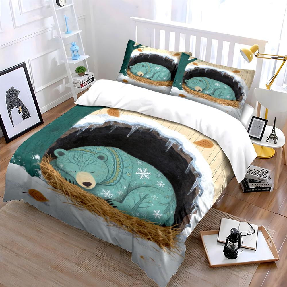 Winter Bear Decor Set – Cozy And Cute Soft Comfortable Duvet Cover Bedding Set Included 1*Duvet Cover & 2*Pillowcases, Gift