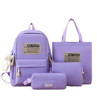 Schoolbag Large Capacity Korean Edition Student School Bag Four-piece Set Fashion Elements Versatile Campus Backpack Handbag Pencil Bag Crossbody
