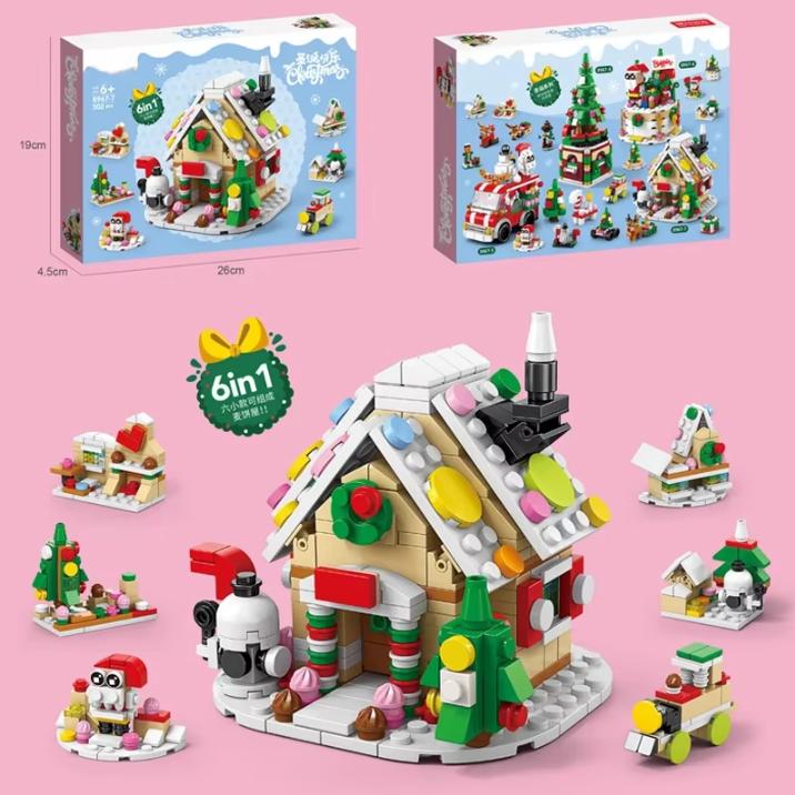 TOYLINX DIY Bricks Toys Christmas Series Building Blocks Set with Light Creative Winter Village House for Kids Xmas Gifts