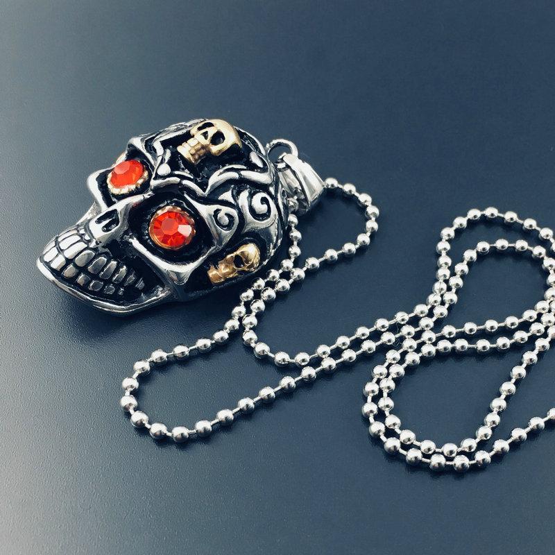 Meier Stainless steel skull necklace pendant - titanium steel red eye men s pendant