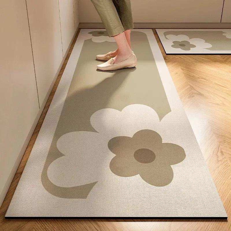 Non-slip Kitchen Absorbent Carpet Diatom Mud Mat Oil Absorbing Long Rug Stripes Minimalist Home Decor