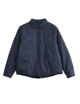 Swoemc Petite Solid Padded Jacket with Polo Single Buttoned and Faux Winter Neat Navy Women's Collar, Button, Cuffs, Pockets, Outerwear, Casual, (Size