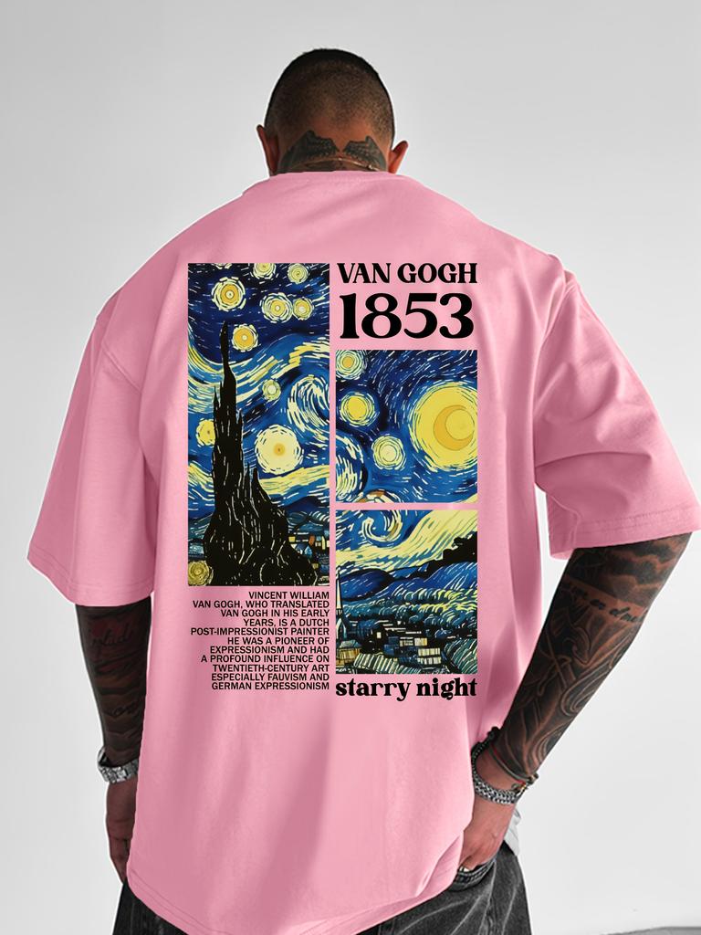 T-shirt estiva da uomo 100% cotone puro alla moda casual larga tributo a Van Gogh stampa quadro famoso girocollo manica corta