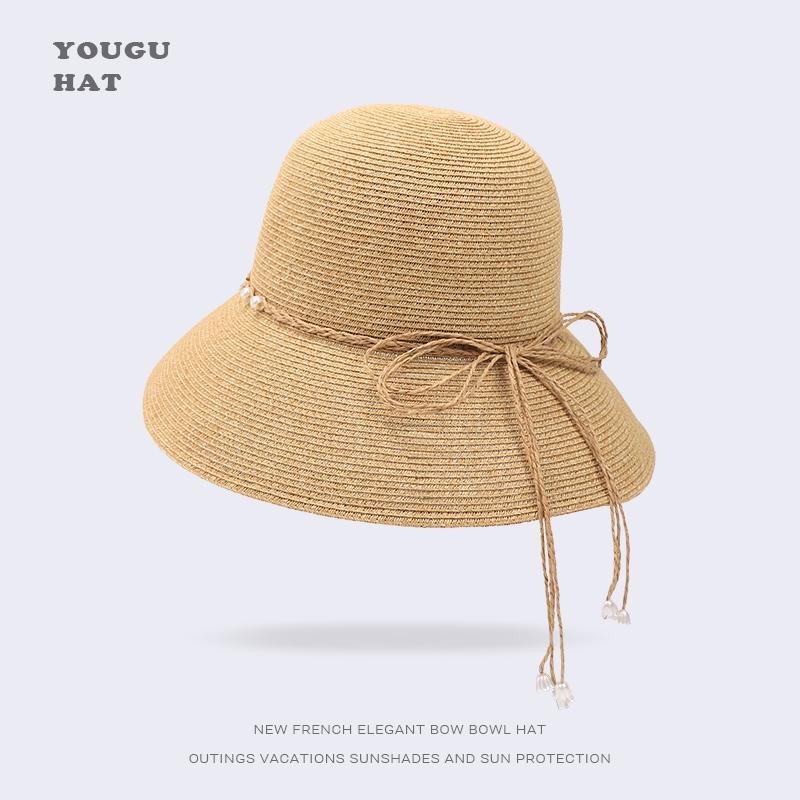 Hat Female Summer Seaside Sunshade Sunscreen Straw Hat Temperament Shows Small Face Big Eaves Hat Foldable Bucket Hat Basin Hat