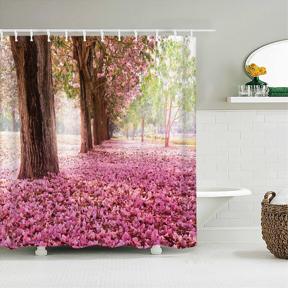 3D Beautiful colorful flower landscape printing bathroom waterproof shower curtain polyester curtain home decoration curtain