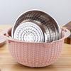 1 Set Stainless Steel Drain Basket Double-layered Rotatable Anti-skid Bottom Kitchen