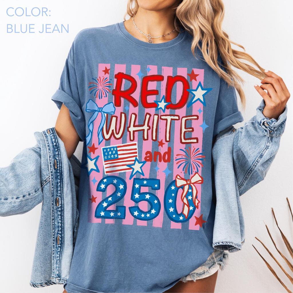 USA 250th Anniversary Shirt Comfort Colors, Red White and 250 Coquette Shirt, Patriotic America Shirt, 4th of July Shirt, Memorial Day Shirt