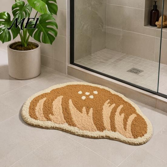 Dekoratif Ev Zemin Paspası Kruvasan Banyo Paspası, Kaymaz Emici Yumuşak Banyo Halısı, Peynir Monstera Modaya Uygun Yaprak Şekilli Paspas Makinede Yıkanabilir