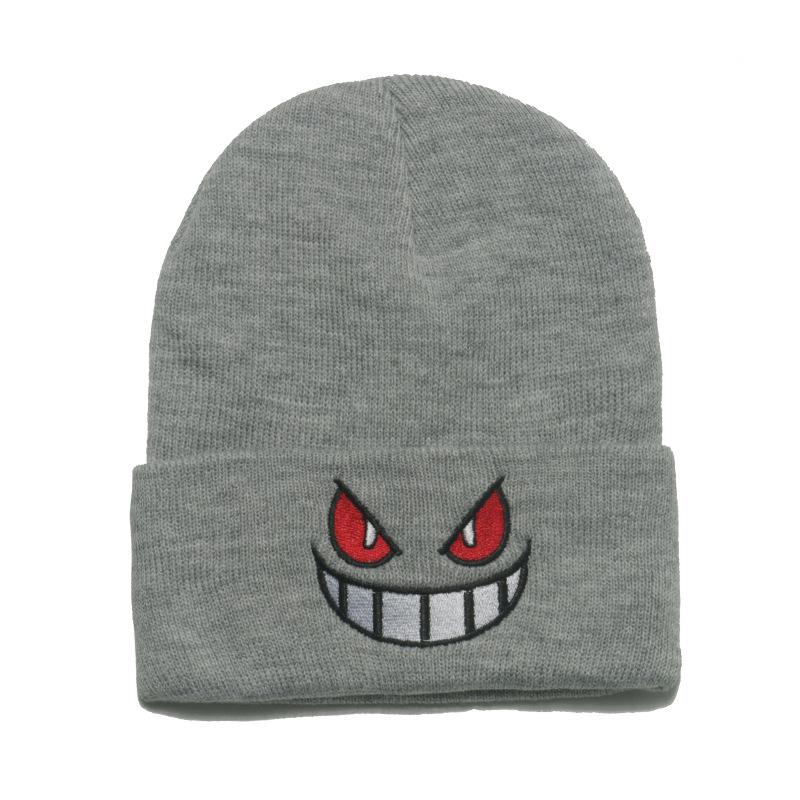 Beanie anime cartoon big mouth red eyes embroidery knitted hat pullover thermal hat autumn and winter wool hat female