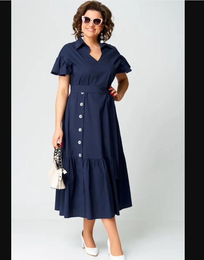 

Модное платье миди свободного кроя с коротким рукавом 2025 XL темно-синий