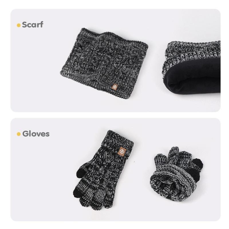 Winter Strick Woll Bommelmütze, Schal, Handschuhe, 3-teiliges Set, Kinder Samt Warme Mütze