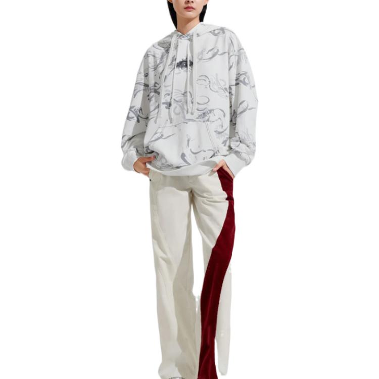 Li Ning CF Pure Color Pattern Printed Long Sleeve Sweatshirt Unisex Sweatshirt White AWDSI43-1