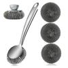 Steel Wool Scrubber Dish Brush With Handle Deep Cleaning Metal Set For Kitchen
