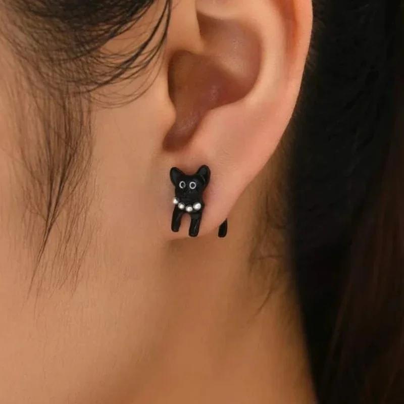 

Новые Креативные Забавные Серьги-пусеты в виде Черного Кота с Большими Глазами для Женщин Девушек Личность Разборные Соединяющиеся Шармы Дизайн Модные Украшения