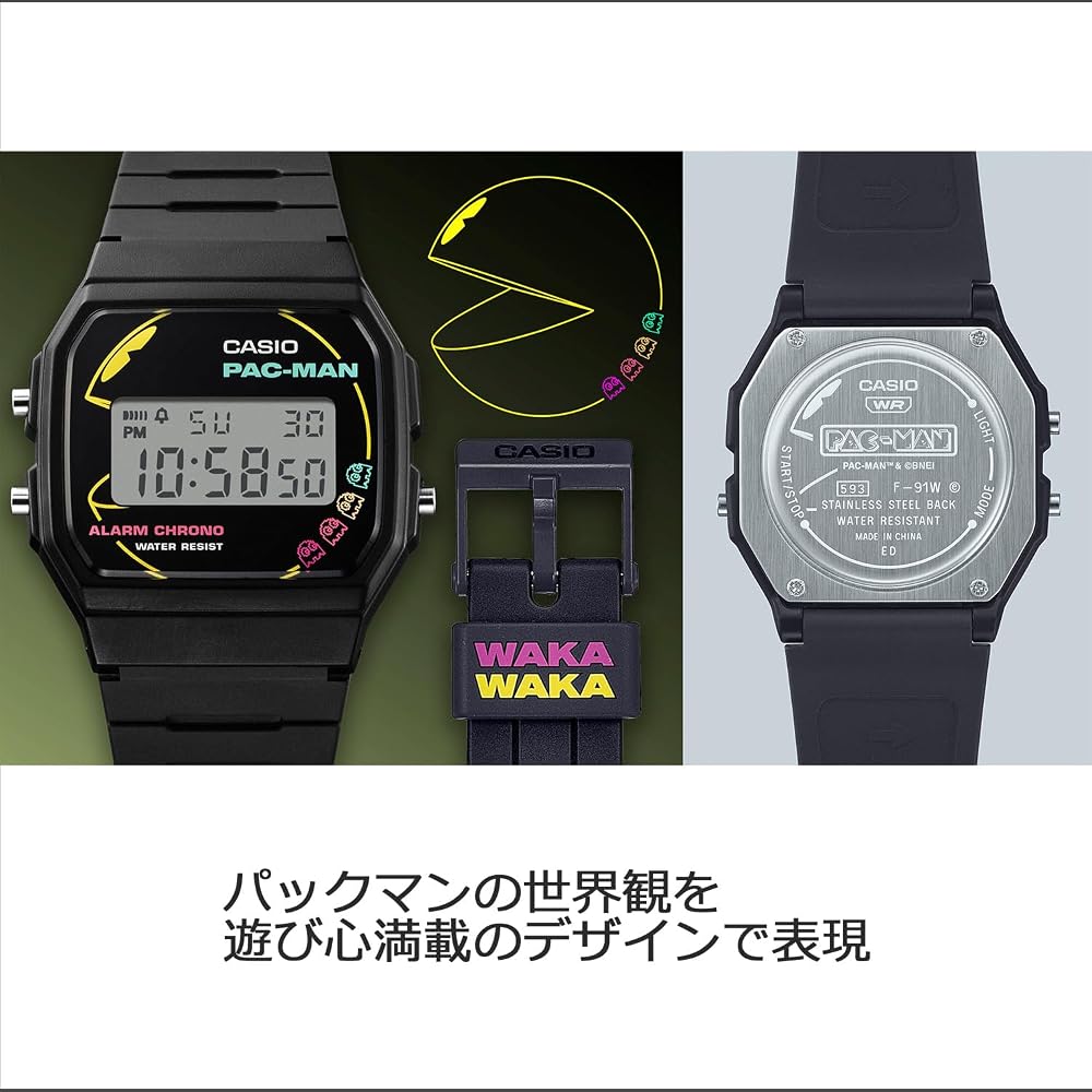 [Casio] Casio Classic Watch 【Domestic Genuine Product】PAC-MAN Collaboration Model, Made with Biomass Plastic, F-91WPC-1AJR, Men's, Black