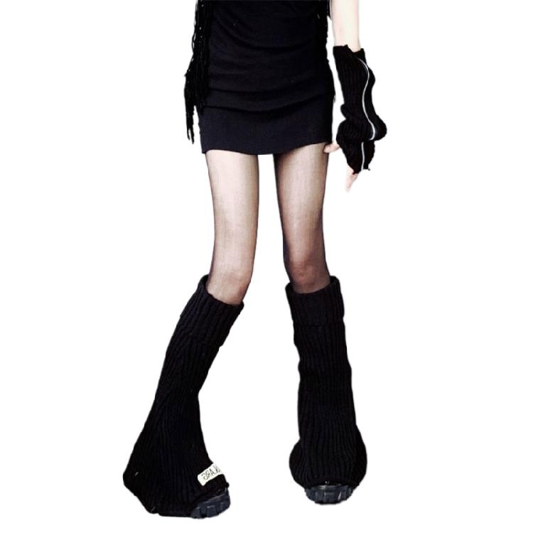 Harajuku Women Lolita Flared Leg Warmer Rib Knit Striped Letters Knee High Socks
