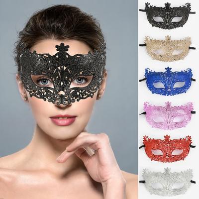 Masquerade Half Face Mask for Women Hollow Carving Glitter Party Mask