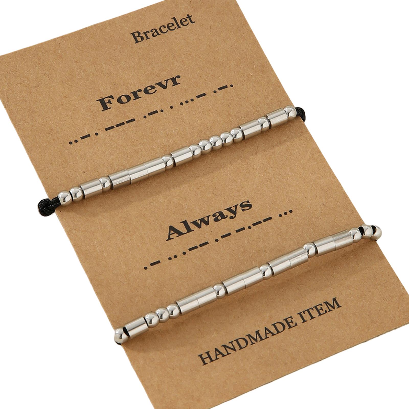 

Набор из 2 браслетов с кодом Морзе, плетеный браслет, браслет со вставками, текстура из нержавеющей стали, подходит для пар, подарок