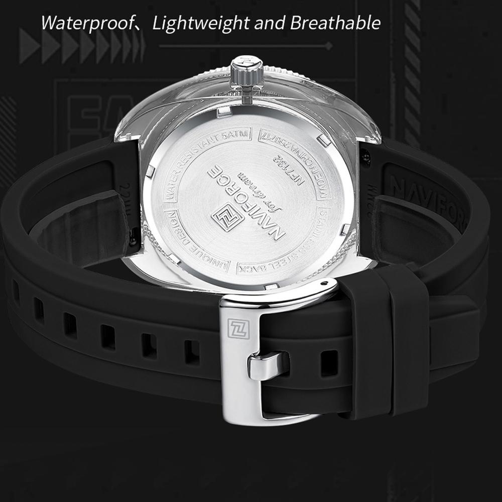 NAVIFORCE Original Men Calendar Watch Quartz Movement Round Case Luminous Pointer 50m Waterproof Silicone Strap Men Casual Watch NF7132