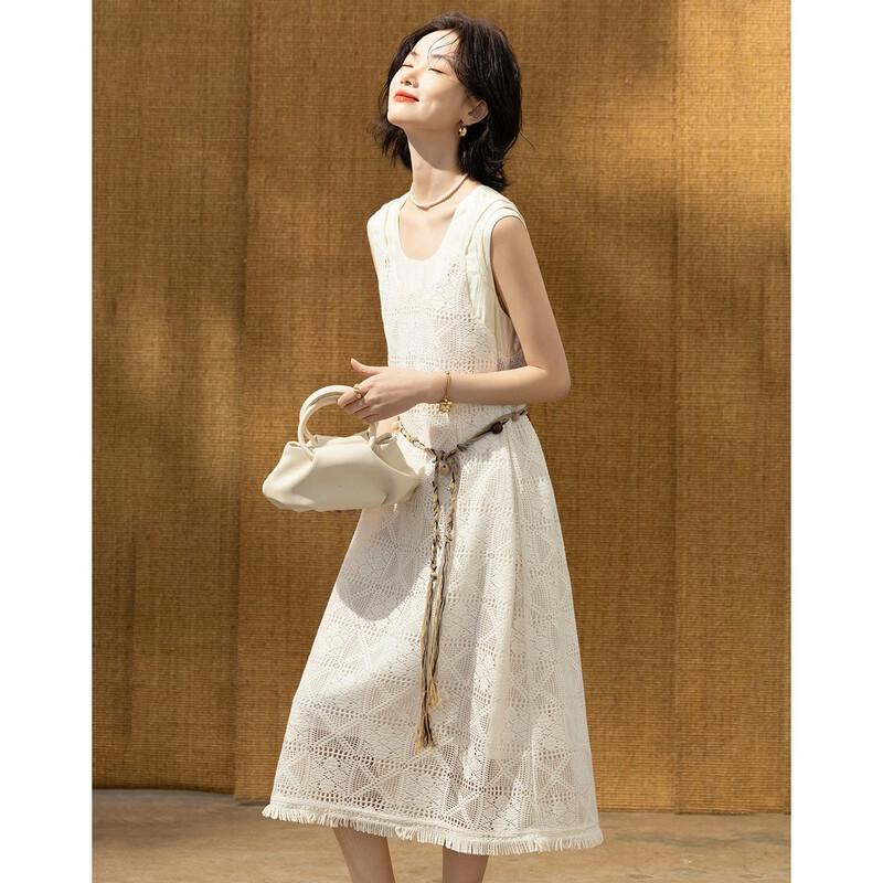 Demana Elegant Lyocell Cloud Cotton Lace Crochet Sleeveless Dress