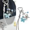Hand Painted Butterfly Beaded Keychain For Bag Charm Spring Theme Double Tone Sparkling Jewelry Phone Accessory
