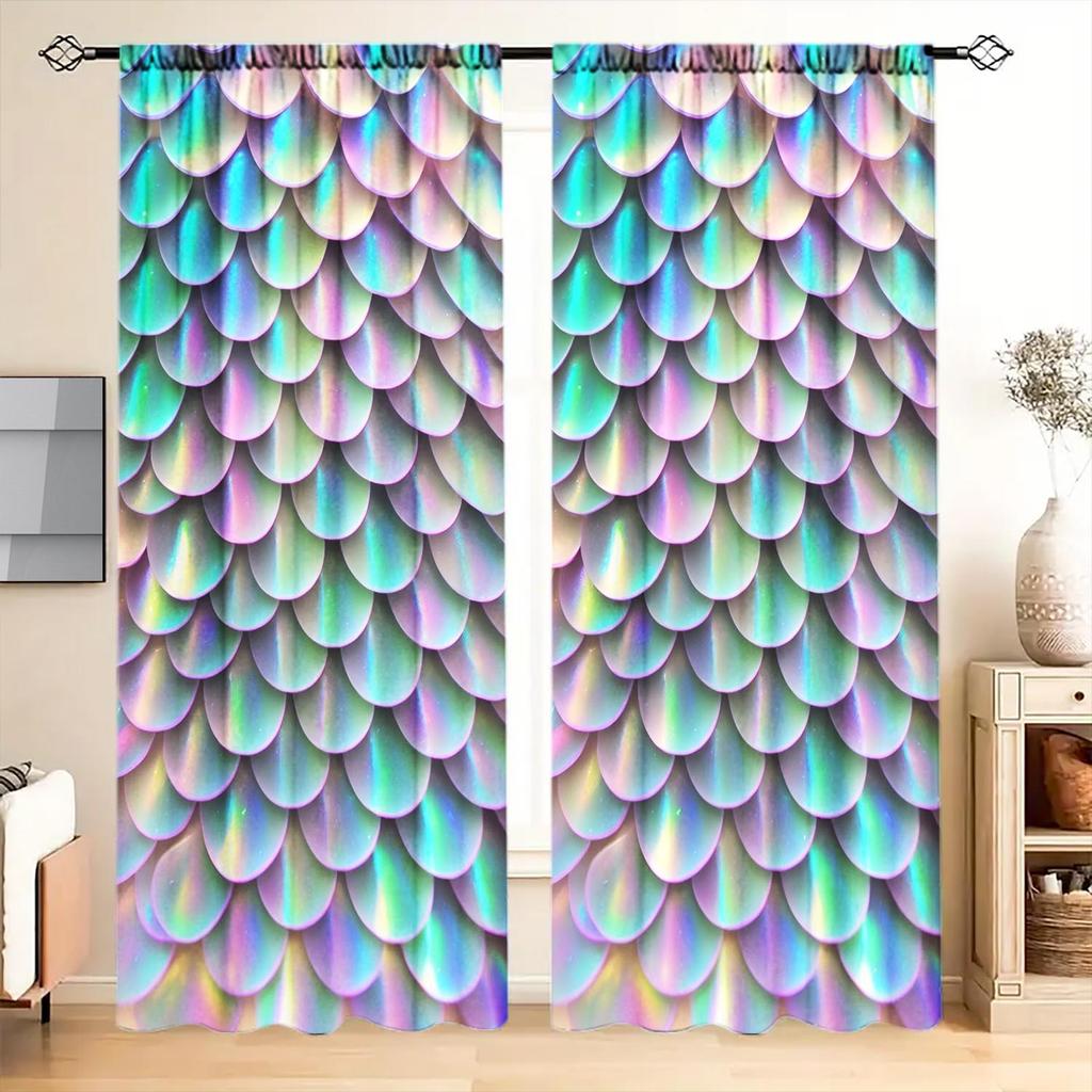 2 Panels Sparkling Fish Scales Pattern Window Curtains   Half Blackout Suitable for Artistic Home Decorative Curtains