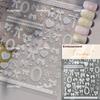Delicate White Lace Bowknot Simulated Fabric Ribbon Silver Stamped Noble Rhinestone 5D Adhesive Nail Art Sticker Manicure Decal