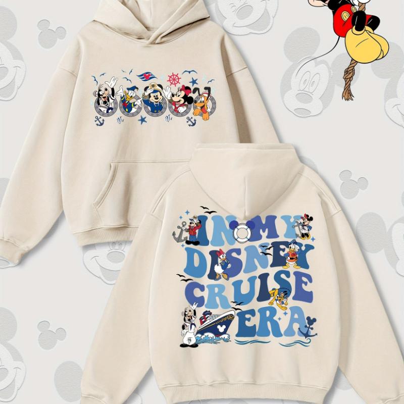 Disney Cartoon Print Autumn and Winter Hooded Sweater Crew Neck Long-sleeved Hoodie Loose Casual Style Suitable for Men Women