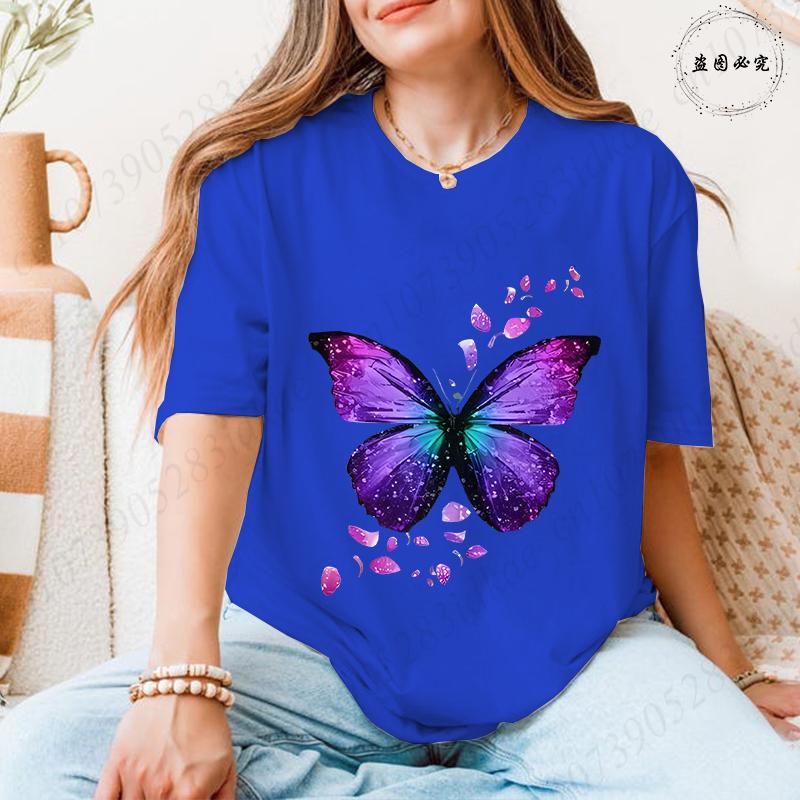 Fashion Butterflies Autism Awareness T-Shirt Women Clothing Summer Breathable Tops Short Sleeve Soft Comfortable Tee Shirt