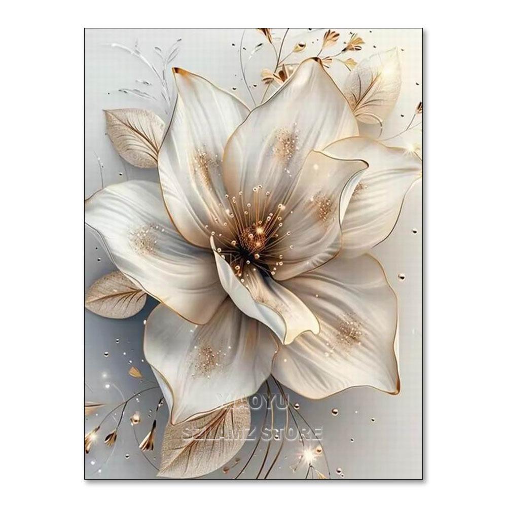 5D DIY Malowanie Diamantami Różowy Biały Kwiat Pełny Kwadratowy/Okrągły Mozaika Haft Krzyżykowy Zestawy Dekoracja Domu Prezenty 30x40cm Square