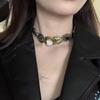 Vintage Brass Clavicle Chain Necklace for Women and Girls Punk Retro Style Brown Stone Pendant Neckchain Accessory