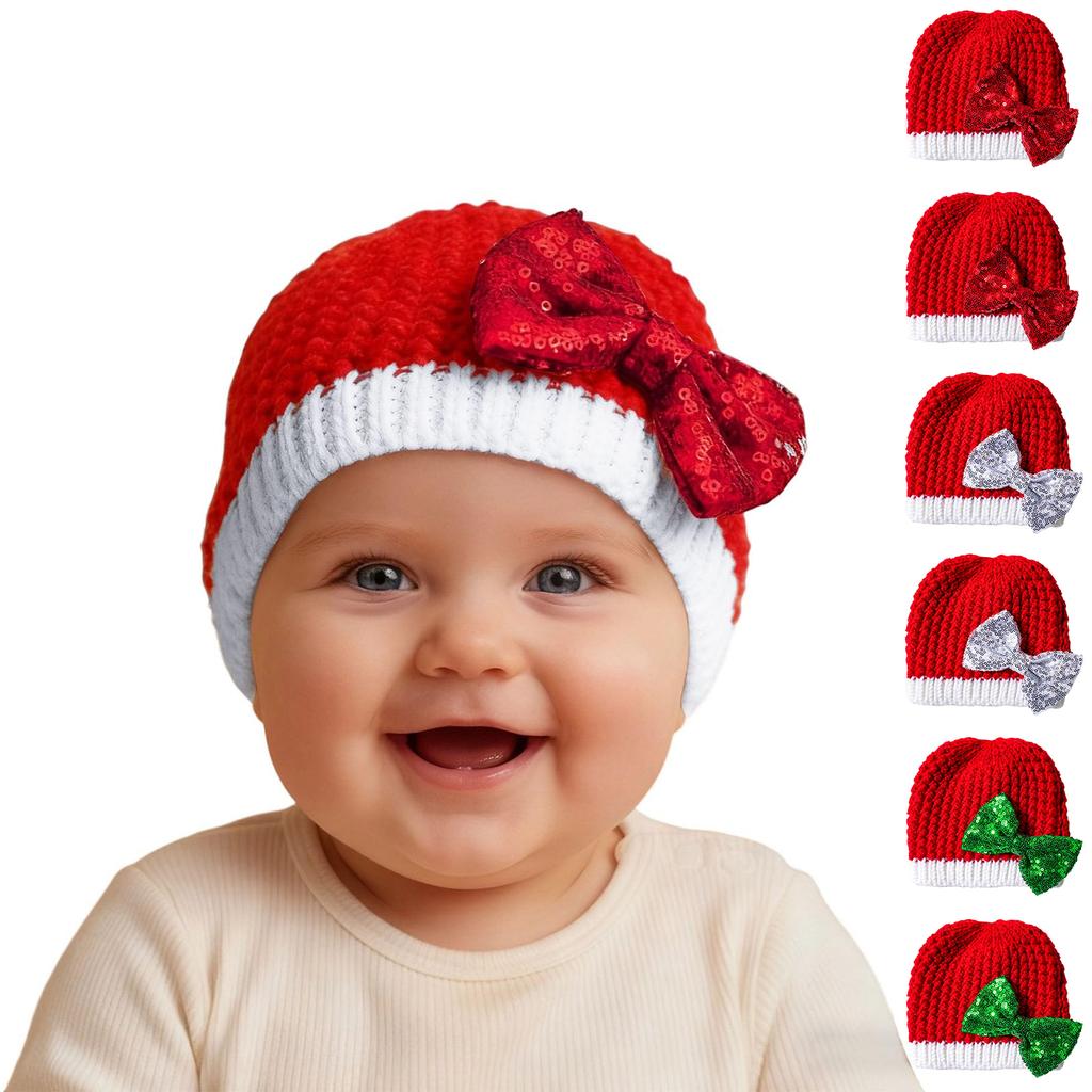 Christmas Baby Hat With Cute Bowknot, Infant Woolen Hat, Fall And Winter Warm Children's Knitted Hat