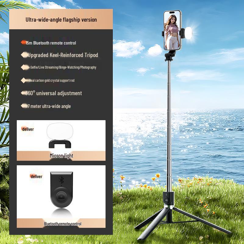 Portable Bluetooth Selfie Stick Tripod with Remote Control - Folding, Floor-Standing Design for Travel