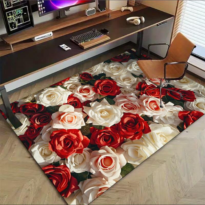 Roses Flowers Crystal Velvet Office chair mat Area Rug - Non-Slip, Floor Mat, Office Desk Chair Rugs,Christmas Gift-1106228