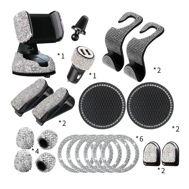 

Car Phone Holder 20Pcs/Set Rhinestone Holder Universal Auto Interior Hooks Sticker Pad Set Pink Bling Car Accessories for Women білий
