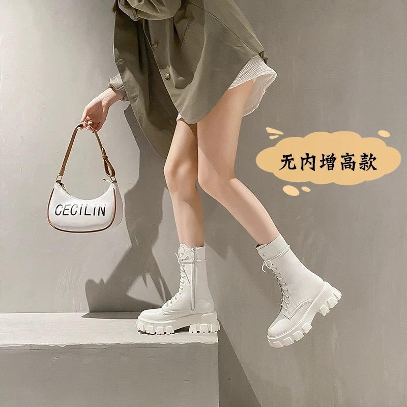 Martin boots heightened bottom women's small 2025 new soft leather thick-soled spring and autumn single boots British style black short boots