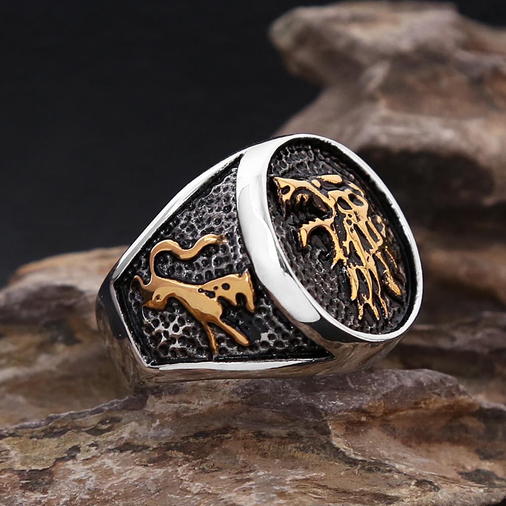 Fashion Vintage Nordic Viking Wolf Ring for Men Stainless Steel Ice Wolf House Stark Winterfell Animal Rings Punk Jewelry Gifts