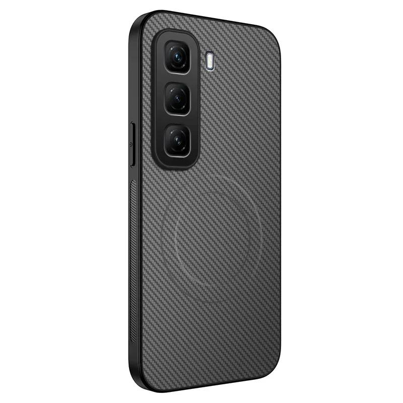 Carbon Fiber Texture Phone Case For Infinix HOT 50i 50 Pro Plus 4G 5G Magnetic Wireless Charging Silicone Soft Back Cover Cases