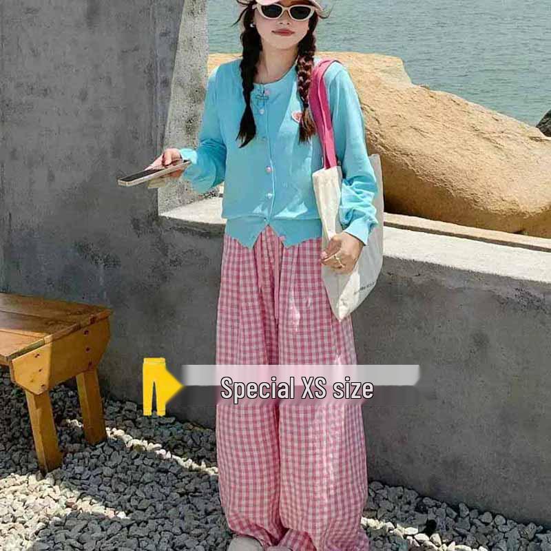 

Korean Plaid Wide-Leg High-Waist Petite Slimming Casual Pants for Women XL (Recommended for 116-125 jin)
