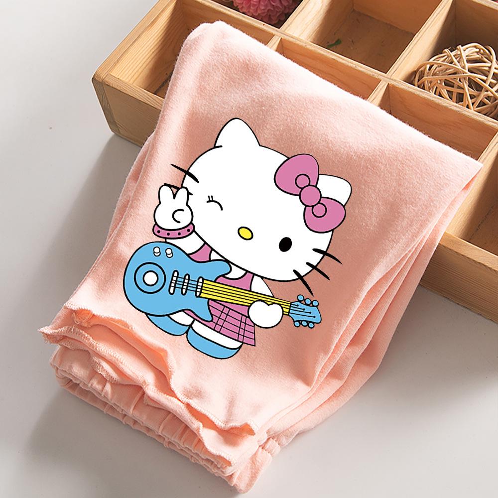 2022 Summer Girls' Cartoon Cat Print Capri Pants - Casual Fashion