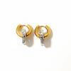 Women's Two-Tone Zirconia Double Circle Stud Earrings, Stainless and Titanium Steel, 18K Gold Plated, Waterproof