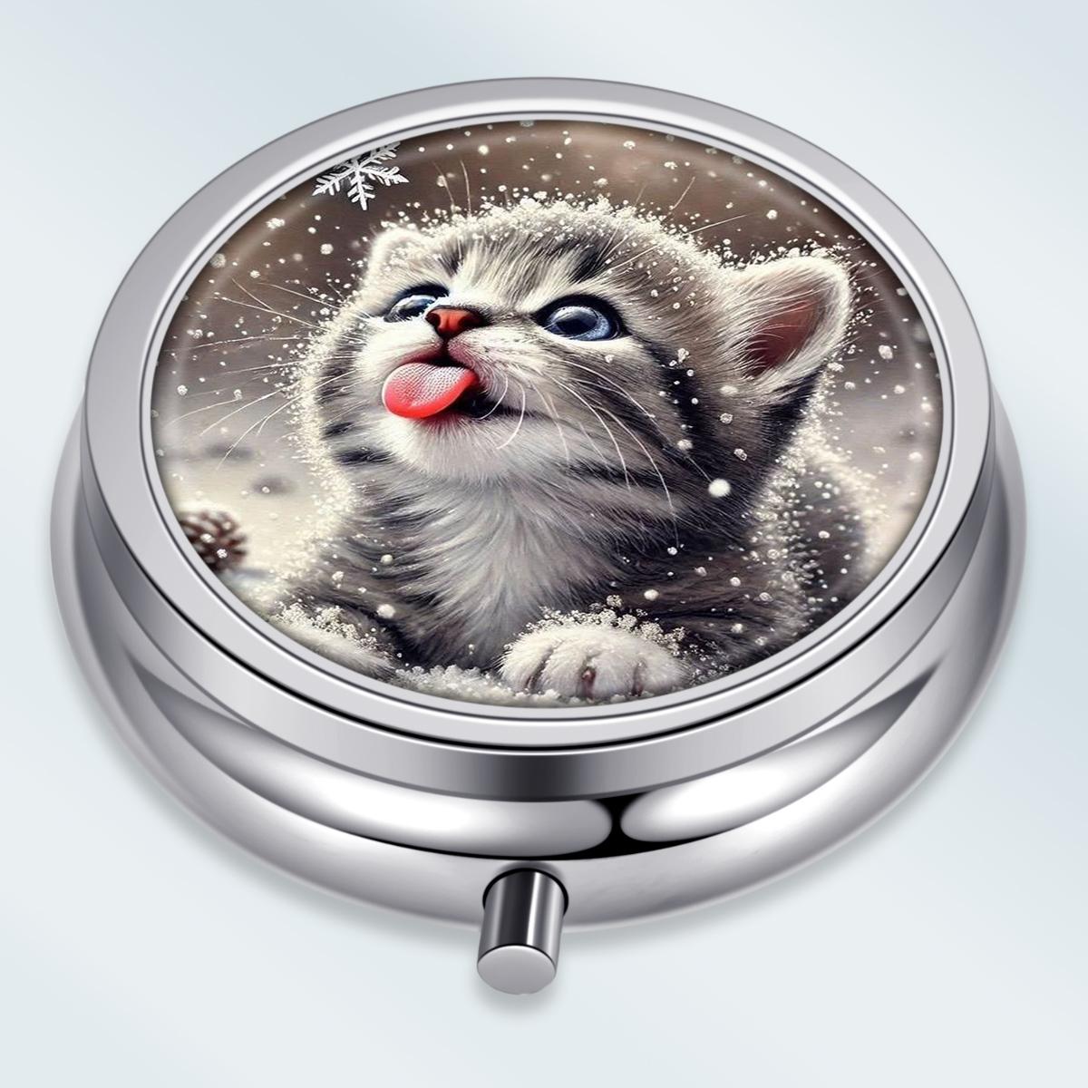 

Portable Pill Box with 3 Compartments, Mini Metal Medicine Organizer Case, Cute Printed Pill Container for Vitamins, Pills, Jewelry, Travel, Daily Use