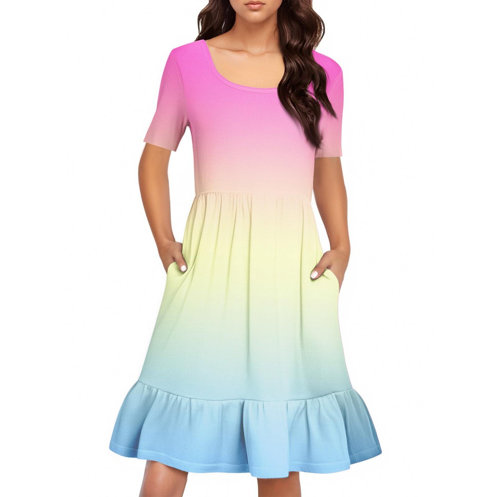 

Женское повседневное платье с круглым вырезом и короткими рукавами Платье со складками на талии Платье с складками на талии XL жёлтый