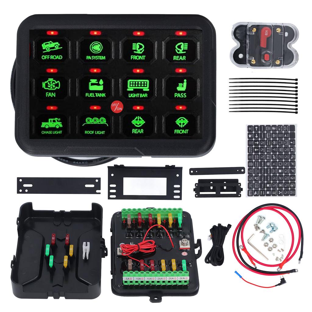 12 Gang Switch Panel Auto Dimmable RGB Circuit Control Relay System for Car Ship LED Light Fan