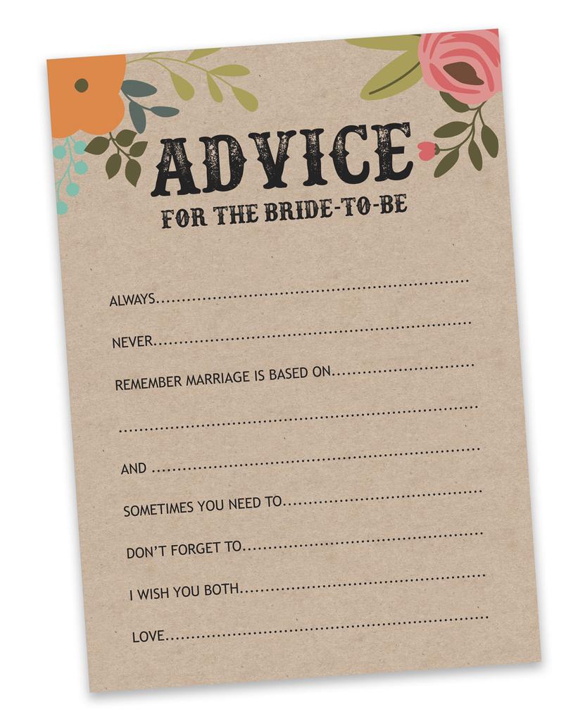 Inkdotpot Bridal Shower Games Advice For The Bride Set Of 50A  Rustic Kraft FloralA  Mad Libs Game