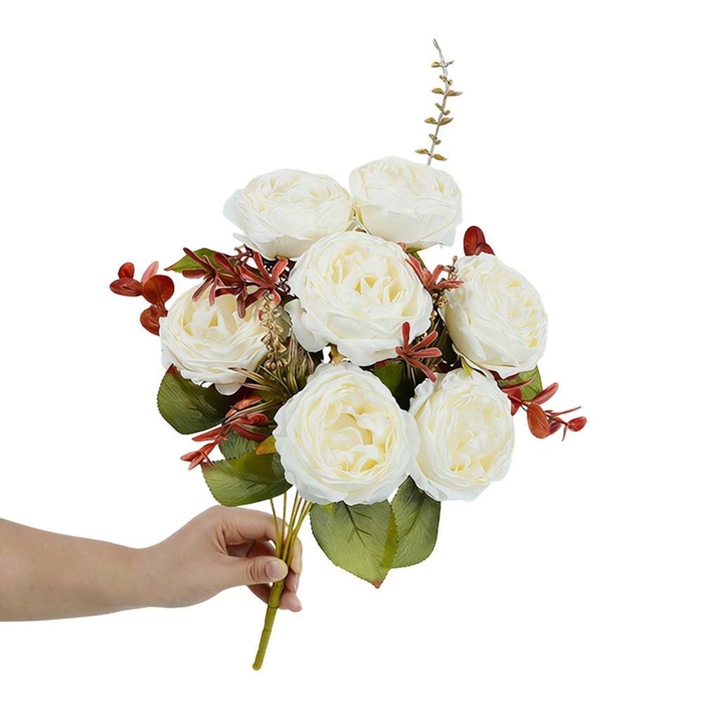 7 Heads Simulation Flower Rose Silk Petals Faux Flower Holding Bouquet Flower  Wedding Ornament