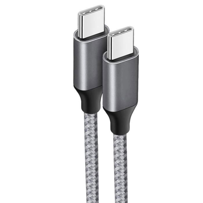 Câble USB-C vers USB-C pour iPhone 16 Pro Max iPhone 16 Pro iPhone 16e - Nylon Renforcé Gris 1M