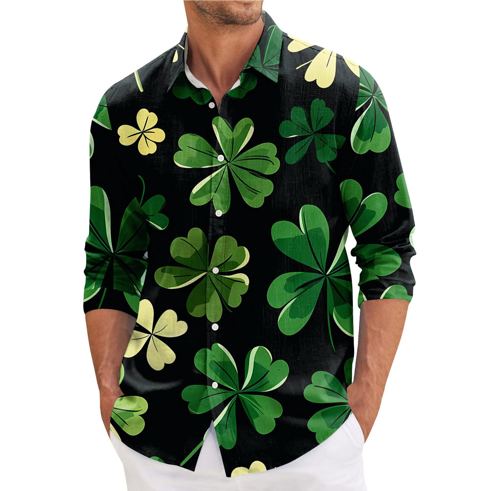 

Мужская весенняя повседневная свободная рубашка с длинным рукавом с принтом Мужская рубашка L зелёный