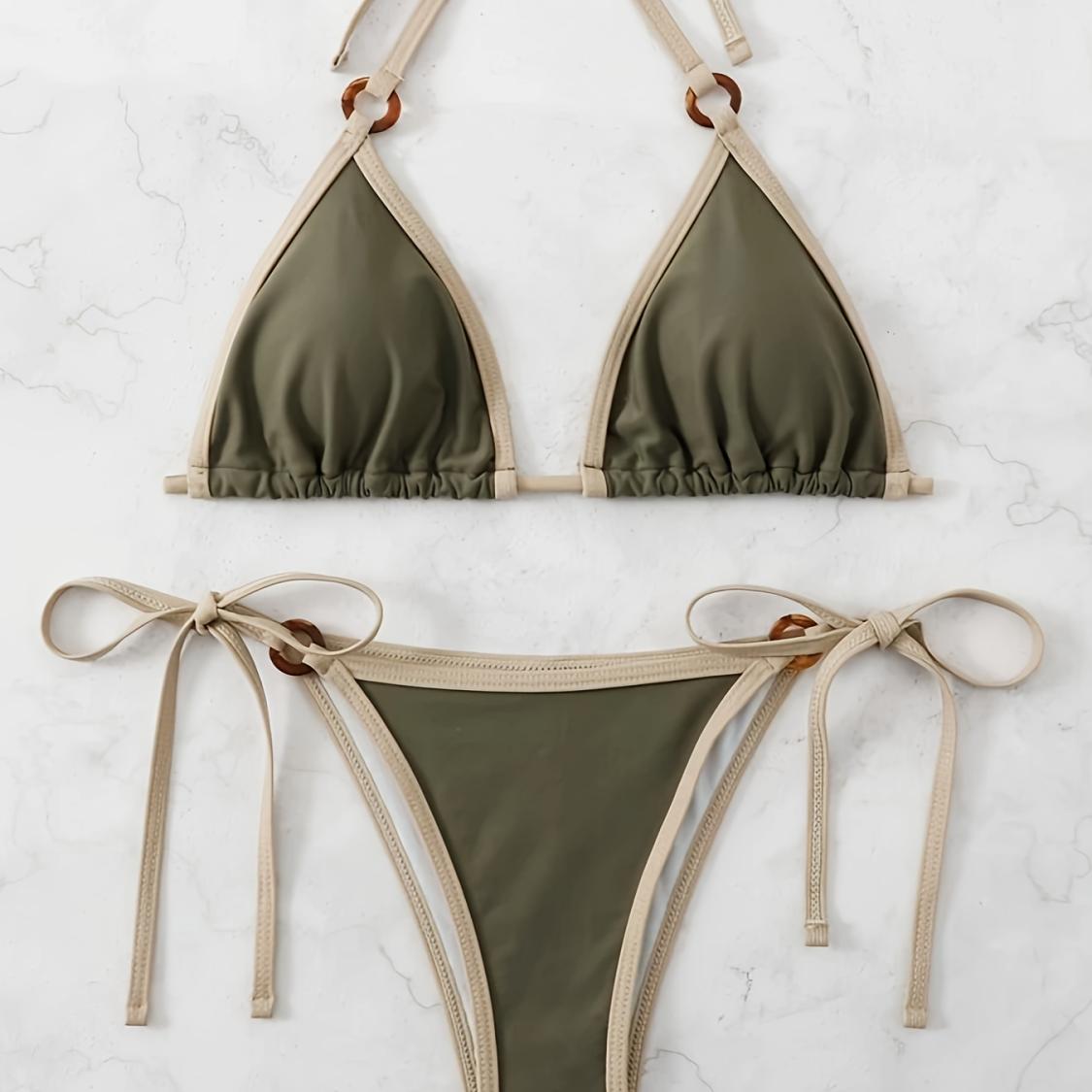 

Vintage Sexy Hanging Neck Tie Tops Beach Swimsuit Women Beach Swimsuit Bikini Slim Fit Two-piece Set Swimwear 2025 Summer Female L